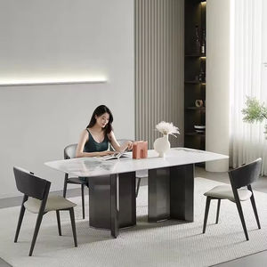 Set da pranzo in marmo bianco stile nordico con quattro sedie, un tavolo rettangolare elegante per l'arredamento moderno della casa. - Product Image 6