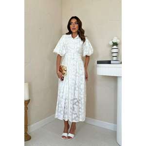 เดรสทรงเอไลน์แขนบอลลูนสีขาวนวลแบบขายส่ง คอทรงโอ เอวธรรมชาติ ผ้าทอระบายอากาศได้ดี เหมาะสำหรับใส่ในชีวิตประจำวัน สไตล์ลำลอง - Product Image 5