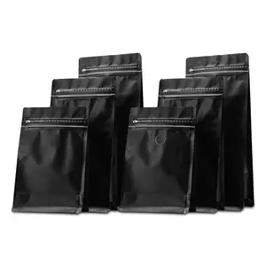Sachets de café noir 12oz, emballage pour café biodégradable, un fond plat, oswego, 250g, 1kg, avec fermeture éclair