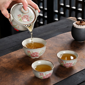 Juego de Té de Viaje, Tetera de Porcelana con 3 Tazas, Diseño Tradicional Portátil para Uso en Exteriores - Product Image 4