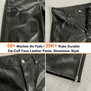 Pantalon en similicuir premium personnalisé Tech Pack pour homme, en PU épais avec patch brodé, fermeture éclair aux poignets, coupe large, style Hip-Hop - Product Image 2