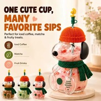 Mug à café en verre en forme de chien de Noël pour cadeau, ours en peluche fraise, tasse à boisson froide en verre de 20 oz