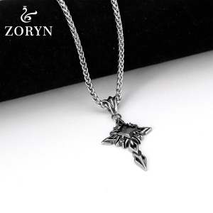 Collares con Colgante de Cruz de Nudo Celta de Acero Inoxidable, Gema Negra, Estilo Gótico Punk Vintage, Joyería de Moda de Acero de Titanio para Hombre - Product Image 2