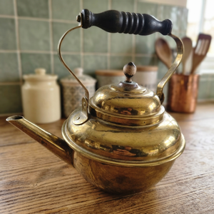 Vintage Brass Tea Kettle With <b>Lid</b> And Wooden Handle Water <b>Pot</b> Kettles Metal Design Style - Product Image 2