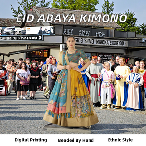 ชุดกิโมโนสำหรับผู้หญิงชุดเดรสมุสลิมพิมพ์ลายดิจิตอลทำด้วยมือลูกปัดเปิดทำจากโพลีเอสเตอร์ - Product Image 2