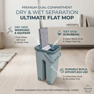 Mopa Plana de Microfibra con Escurridor Automático, Antibacterial, Duradera, Capacidad de 6L, Rotación de 360°, Limpieza Fácil, Reutilizable, de Acero Inoxidable - Product Image 1