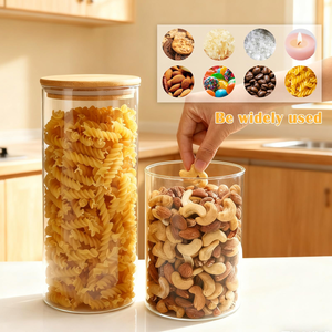 Home Kitchen Storage Sealed Cylindrical Glass Container With Wooden Lid for Can Coffee Bean Snack - Product Image 5