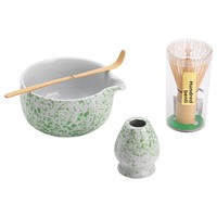 Ensemble de matcha de style japonais en céramique à motifs étoilés avec fouet, support, bol et cuillère (Origine Dehua)