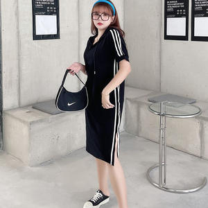 ชุดสเวตเชิ้ตแขนสั้นมีฮู้ดสำหรับผู้หญิงขนาดใหญ่พิเศษชุดเดรสสีดำยืดเอวสีทึบ N8106ต่อ - Product Image 2