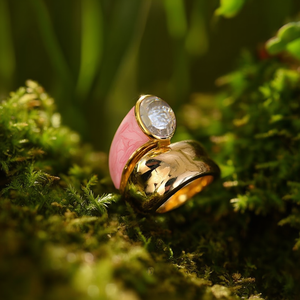 Fashion <b>Ring</b> Gold Plated 316L Stainless Steel Pink Enamel Crystal Stone <b>Statement</b> Jewelry - Product Image 3
