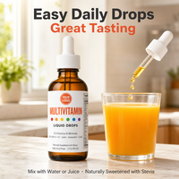 22 Vitamines et Minéraux Liquides, Gouttes Multivitaminées D3 2000 UI K2 Lutéine Astaxanthine CoQ10 Édulcorées à la Stévia, Quotidiennement 60ml