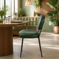Chaise d'appoint verte rembourrée avec dossier ovale, assise rembourrée, structure en métal noir pour cuisine, salle à manger, restaurant, maison