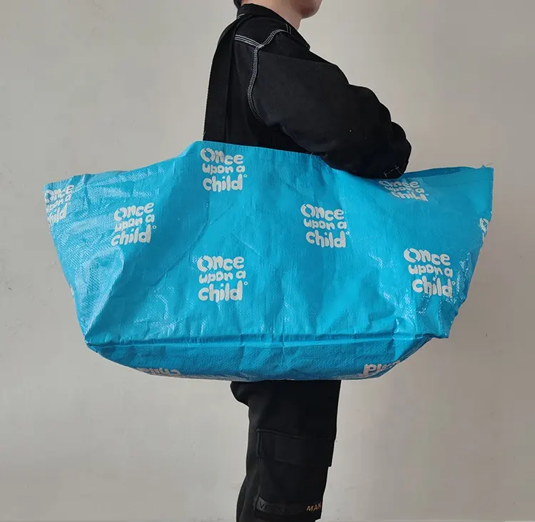 Doppio manici di grandi dimensioni laminato PP rosa Tote Bag tessuto Tote Shopping Bag ricamo personalizzato Logo sulle maniglie
