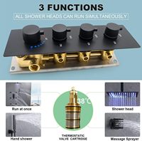 Système de douche multi-pluie de luxe noir mat 16 pouces LED système de douche thermostatique pleine pluie avec jets de corps