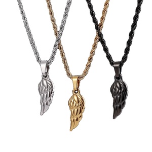 Estilo minimalista Hombres Joyería 316l Acero inoxidable Pvd Gold <span class=keywords><strong>Wing</strong></span> <span class=keywords><strong>Angel</strong></span> Colgante Cuerda trenzada Gargantilla Collar - Product Image 1