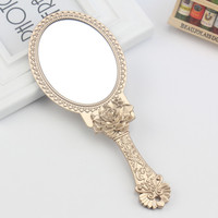 Vintage Gesneden Handheld Vanity Make-Up Spiegel Spa Salon Make Vanity Hand Spiegel Handvat Cosmetische Compacte Spiegel Voor Vrouwen
