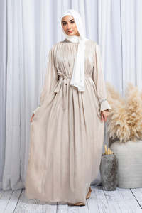 Vestido Elegante de Alta Calidad LEDUO, Brillante, Satinado, con Cuentas, Cuello Alto, Mangas Plisadas, Modesto, para Mujer, Eid - Product Image 3