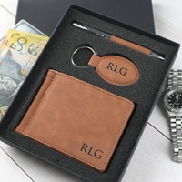 Coffret Cadeau en Similicuir Gravable au Laser pour la Fête des Pères – Ensemble Promotionnel de Bureau Personnalisable avec Logo, Portefeuille, Stylo et Porte-clés Gravés