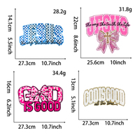 Grande écusson brodée en chenille « God Is Good Jesus » avec nœud rose pour sweat à capuche, veste, sweat-shirt, ou comme appliqué pour vêtement