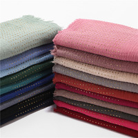 Hijab Muslim Polos Bahan Polyester Kerut dengan Hiasan Rhinestone Berkilau, Selendang Kerut, Kerudung Wanita Muslim