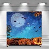 Penutup Latar Belakang Lengkungan Persegi Halloween Langit Malam Bulan Purnama Kelelawar Labu Latar Belakang Lengkungan Musim Gugur Pesta Upacara Dapat Disesuaikan