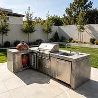 Mueble de Cocina Exterior de Lujo Personalizado, Armario de Acero Inoxidable con Marco de Aluminio, Isla de Cocina para Jardín, Villa o Resort junto a la Piscina