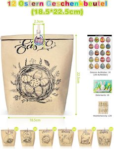 12-Mảnh Phục Sinh Bộ Quà Tặng Phục Sinh Bunny Trứng Gà Con Thiết Kế Kraft Giấy Nhựa Tổ Giỏ Bằng Gỗ Clip Cho Thức Ăn Vật Nuôi - Product Image 2