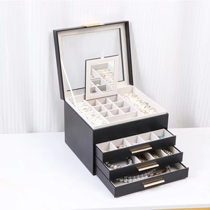 Luxury PU Leather Jewelry Organizer Box with Mirror Multi Layer Storage Case for Necklace Ring Earring Collection <b>and</b> Home Use - Product Image 2