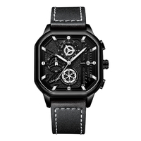 Jam Tangan Pria Kuarsa Casing Aloi Persegi 42Mm Tali Kulit Tahan Air 30M Bercahaya Desain Sederhana Gaya Sporty