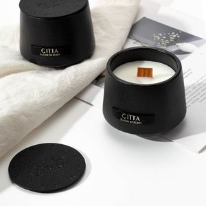 Wholesale Handmade Art Luxury Black Frosted Ceramic Jars Scented Soy Wax <b>Candles</b> with Wooden <b>Wick</b> for Holiday Home Decor - Product Image 4
