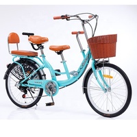 Vélo de montagne à deux places pour mère et enfant avec cadre en acier et pédales ordinaires-Vélo parent-enfant pour deux personnes en ville