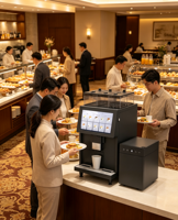 Machine à café entièrement automatique de bureau, du grain à la tasse, avec grand écran tactile et armoire d'alimentation en eau intelligente assortie