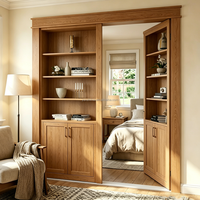 Élégante bibliothèque blanche double avec porte dissimulée, armoires de rangement fermées, porte secrète pour chambre à coucher