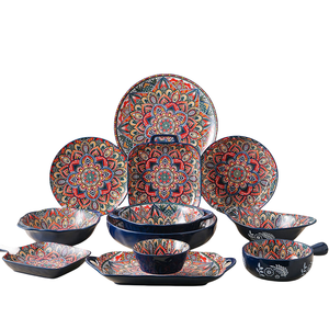 Retro Bohemian Ceramic Dinnerware Sets with Rice Bowls Soup <b>Plates</b> & <b>Deep</b> <b>Plate</b>-Wholesale Tableware - Product Image 1
