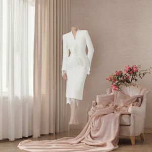 <b>White</b> <b>Lace</b> Patchwork Two Piece Suit Set V Neck Slim Fit Jacket and Half Skirt Autumn Women Outfit - Product Image 3