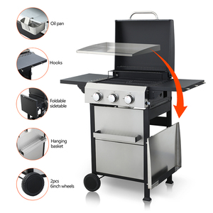 Barbecue au gaz propane OVS à 3 brûleurs, 36900 BTU, en acier inoxydable, <span class=keywords><strong>plancha</strong></span> pour barbecue en plein air avec <span class=keywords><strong>table</strong></span> latérale pliable et panier - Product Image 2