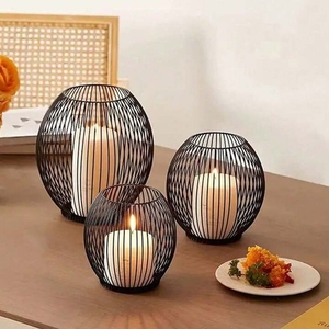 Juego de 3 Portavelas Modernos de Metal Negro, Estilo Farol de Alambre, para Velas Votivas, Centro de Mesa Decorativo para Sala de Estar - Product Image 4