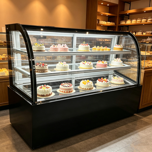 <span class=keywords><strong>Vitrine</strong></span> à gâteaux en verre incurvé pour boulangerie, réfrigérateur à refroidissement par air à faible consommation et sans givre, <span class=keywords><strong>service</strong></span> OEM ODM, personnalisation du logo et de la taille - Product Image 2