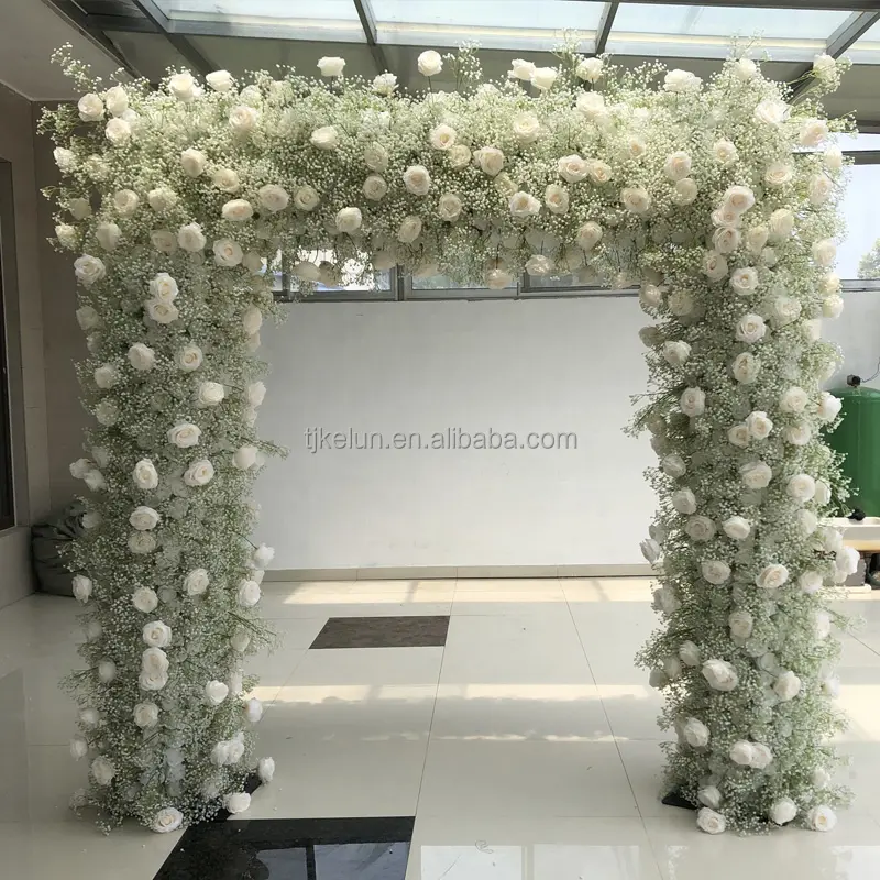 A-FSA011 ดอกไม้ประดิษฐ์รูปสี่เหลี่ยมโค้งงานแต่งงานดอกไม้สีขาวโค้งยิปโซดอกไม้ประดิษฐ์โค้งตกแต่งฉากหลัง