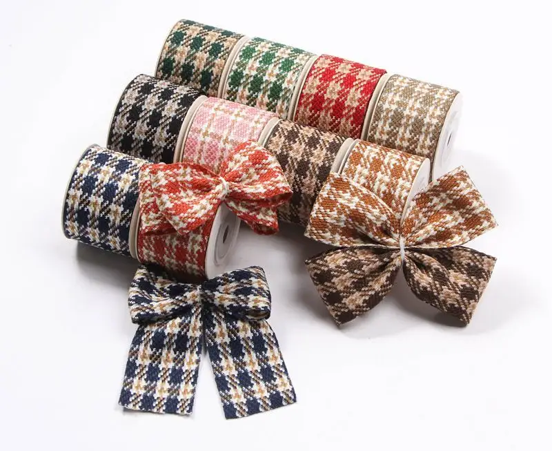 Classic 4cm Wide Double-Sided 100% Polyester Check Fabric Ribbon for Hair Bows and Cake Packing