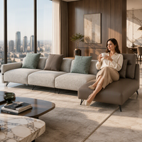 Ensemble de canapés modulaires contemporains italiens pour salon, en cuir et tissu, pour villa de luxe et penthouse