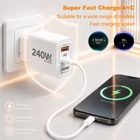 Chargeur de téléphone portable USB C 240W avec prise EU/US, 2 ports USB-C PD, chargeur rapide avec câble Type-C, adaptateur de charge USB Type C 240W
