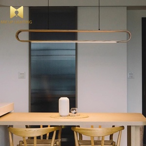 Japanese Wabi Sabi Long <strong>Double</strong> Linear Wooden Hanging Chandelier New Chinese Style Design Cafe Dining Table LED Chandelier - Product Image 3