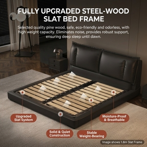<span class=keywords><strong>Lit</strong></span> plateforme moderne <span class=keywords><strong>en</strong></span> cuir véritable de style italien minimaliste, avec rangement intégré, style Candy, rebord fin et rembourré, élégant pour chambre principale - Product Image 4