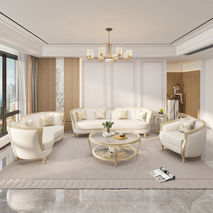 अमेरिकी ठोस लकड़ी सोफे लक्जरी 123 बड़े विला कूचस क्रीम विंड लिविंग रूम सेशनल सोफा का संयोजन - Product Image 2