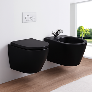 European Sanitary Ware Suite Matte <strong>Black</strong> Wall Hung <strong>Toilet</strong> and Ceramic Bidet Wall Mount Commode Bidet Set - Product Image 1