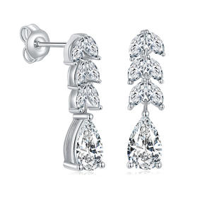 Pendientes de Plata Pura con Moissanita en Forma de Pera, Suministros Elegantes para la Elaboración de Joyería - Product Image 1