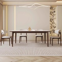 Table à manger assemblée en bois massif avec plateau en pierre de frêne, 4 places, design rectangulaire moderne et minimaliste, fonction plaque à induction, pour villa