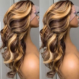 PELUCAS Destacar Balayage Ombre Color Onda del cuerpo Peluca con malla frontal <span class=keywords><strong>Shadow</strong></span> Root Blonde Resaltar Pelucas de cabello humano con cabello de bebé - Product Image 4