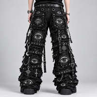 DiZNEW Jeans personnalisés pour hommes, style streetwear, patchwork œil tout-voyant, avec œillets métalliques, coupe ample et jambe large, denim gothique BSCI